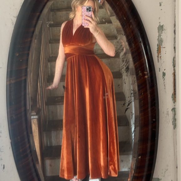 Burnt orange velvet wrap infinity dress bridesmaid - Picture 7 of 7